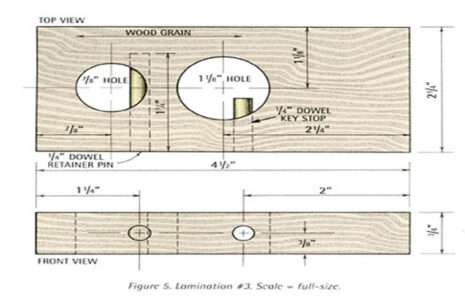 illustration of a wood board with two holes in it with two dowels pushed in for they key stop